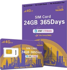 Data SIM Card 24GB 365Days, 5G/4G LTE USA Data Only SIM Card Support AT&T, T-...