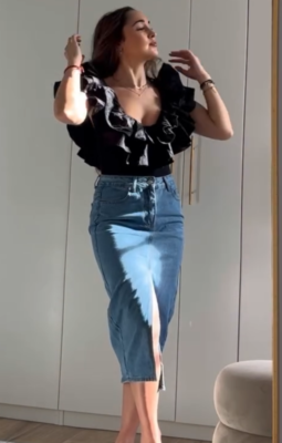 うらうる様 Zara Ribbed Bodysuit Top With Ruffles Black Size S Small