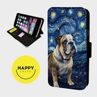 BULLDOG STARRY NIGHT - Faux Leather Flip Phone Case Cover- iPhone/Samsung