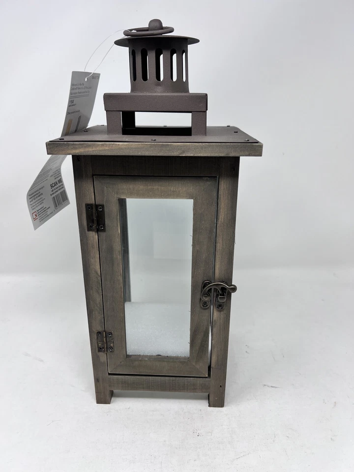 Linterna decorativa Hampton Bay 14 pulgadas, madera/vidrio Foto 2 de 4