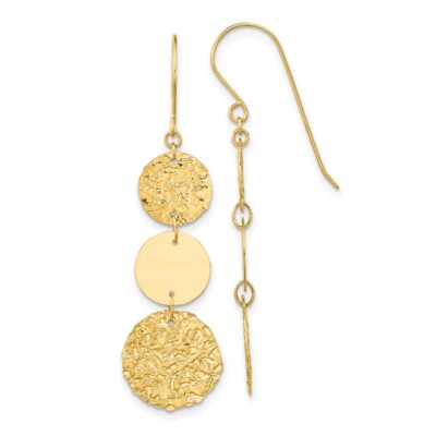 44 mm 14K Gelbgold 3-stufiger Kreis Drop Hängel Ohrringe