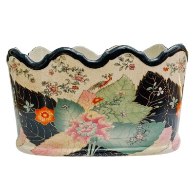 Tobacco Leaf Chinoiserie Oval Foot Bath Planter 12''L NEW Cachepot Planter Pot
