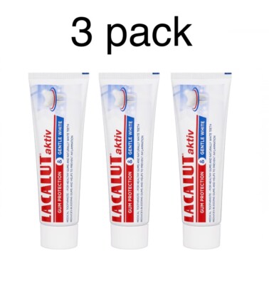 3 x LACALUT AKTIV Gum protection & gentle white toothpaste 75ml /2.5 oz