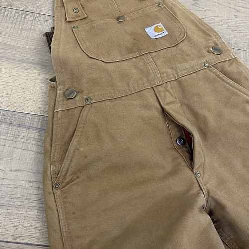 VTG Carhartt Bib Overalls Youth M 10-12 Canvas Quilted Double Knee Insulated - Picture 8 of 15