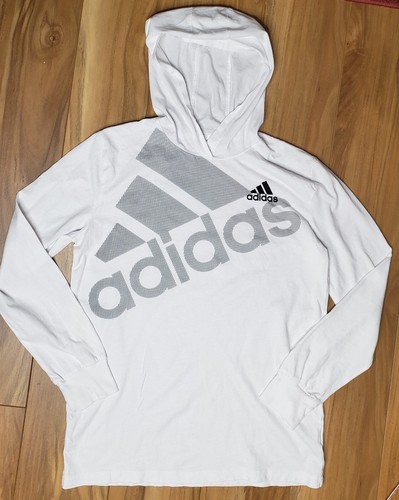 Adidas Boys White Hoodie Long Sleeve Shirt Medium Cotton Pullover Hoodie