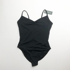 Black Stretch Spandex Ruched Ballet Dance Leotard Unitard One Piece Bodysuit XL
