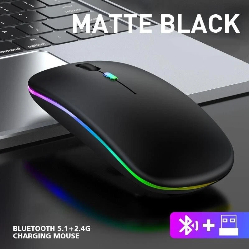 Fast Rechargeable Bluetooth Slim Silent Wireless Mouse RGB LED MacBook Laptop PC - Image 3 of 4