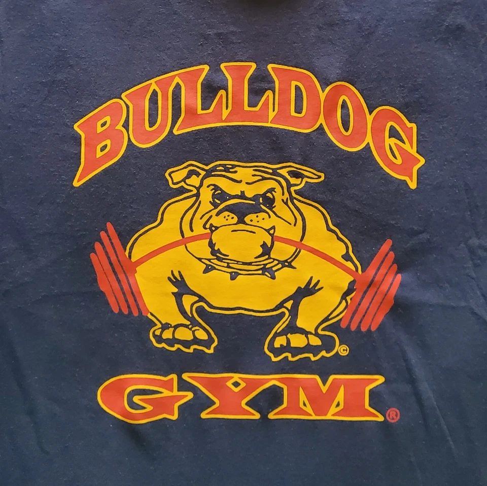 Camiseta Bulldog Gimnasio Old School Culturismo Entrenamiento Músculo Azul Marino/Dorado Timbre Foto 2 de 2
