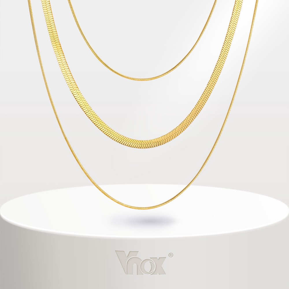 Vnox 3Layeres Snake Chain Necklaces for Women, Minimalist Herringbone Chokers Vnox 3Layeres Snake Chain Necklaces for Women, Minimalist Herringbone Chokers