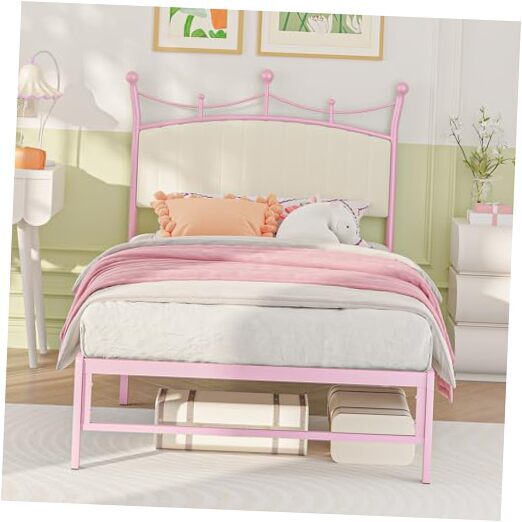 Twin Velvet Upholstered Bed Frame with Headboard and Sturdy Metal Platform