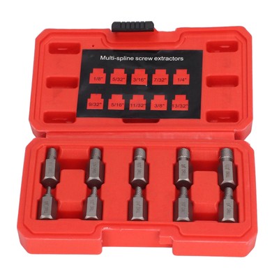 10PCS Screw Extractors Hex Head Multi Spline Broken Screws Bolts Removal Tool Le