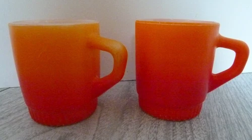 Vintage Anchor Hocking Fire King, Set Of 2 Stackable Coffee Mugs  Orange