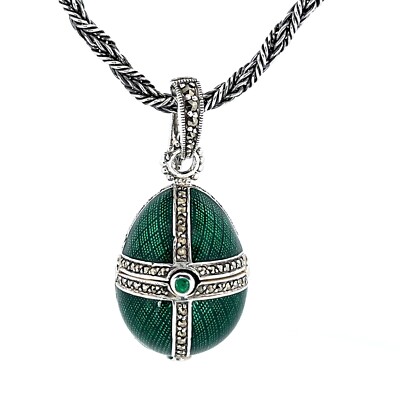 Fabergé Style Dufthalter Anhänger in Eiform 925 Sterling Silber