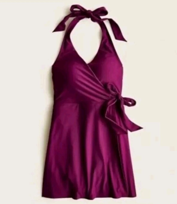 J.CREW NWT Purple Halter Wrap One Piece Swim Dress Bathing Suit Size 12