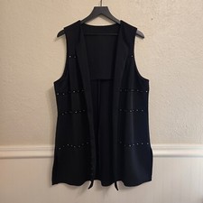 Chicos Long Vest Black Gold Studded Open Front Cardigan Career Evening