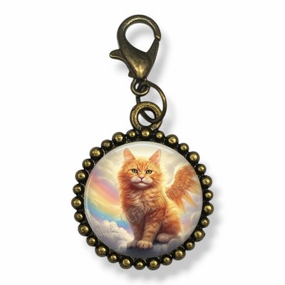Rainbow Orange Angel  Cat Memorial Clip on Bronze Charm Cat Loss Gift Charm