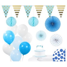 Blue 36Pcs Party Decoration Kit Plastic Latex Celebration Accessories Set