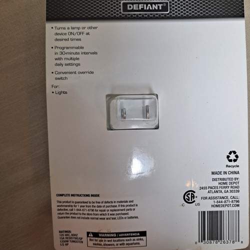 Defiant Indoor Basic Timmer Lamps Devices On/Off 24hour Program 30 min ...