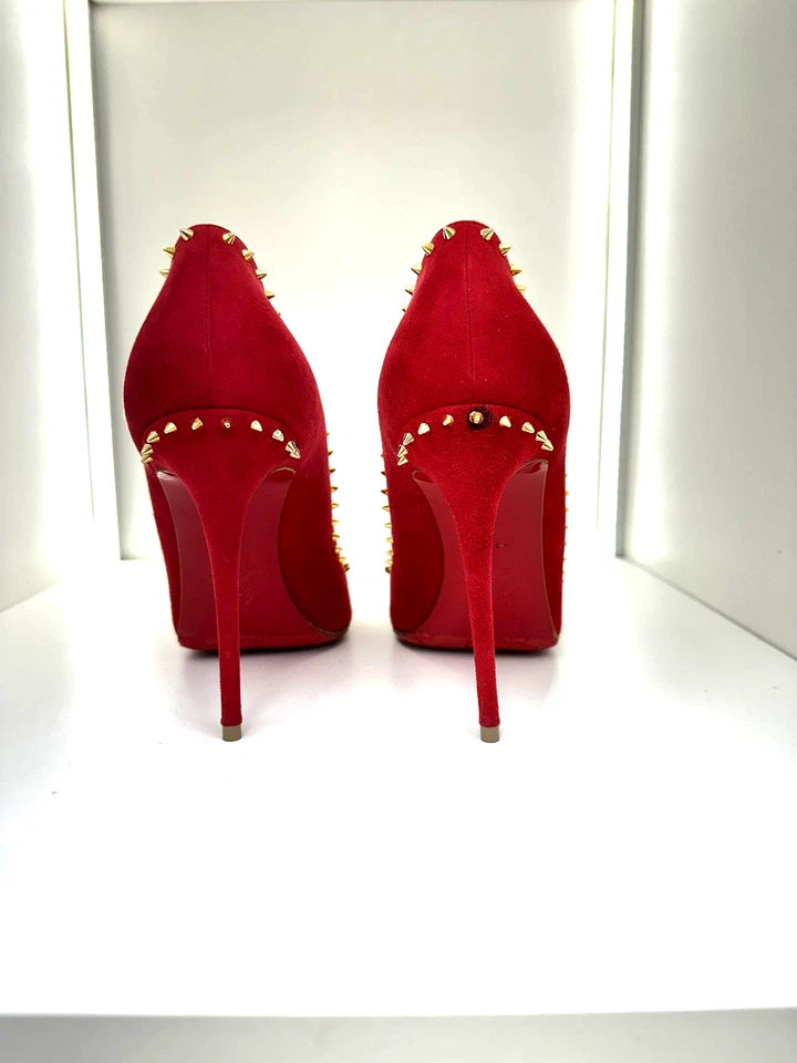 875€ Louboutin Anjalina 40 12cm Rue suede spikes vintage high heel - Photo 3/4