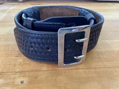 Vintage Bianchi Police Holster Belt Size 36 Black Leather Basket Weave  Western