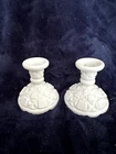 Westmoreland Milk Glass Old Quilt Pattern Candlestick Holders Pair - Vintage