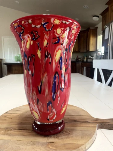 Vintage Murano Art Glass Vase, Franteilli Toso, Packed Millefiori, Lrg. 11", EUC
