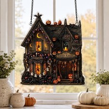 Custom Family Name Haunted House Acrylic Window Hanging Halloween Decor Gift