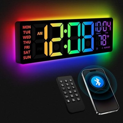 16'' Digital Wall Clock with Night Light, Digital Clock with RGB Colors Changing