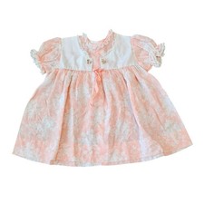 Vintage 1960s baby Girls Sz 18M Short Sleeve Floral Dress Salmon Pink White