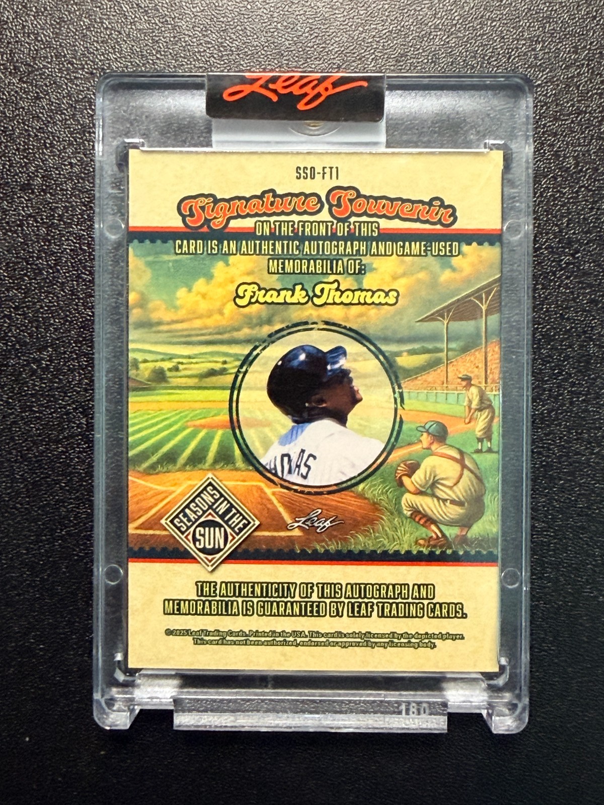2025 LEAF SIGNATURE SOUVERIR FRANK THOMAS GAME USED AUTO PATCH 1/2 view 2