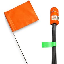 Ace Supply Orange Marking Flags 100 Pack - 4X5X21 Inch Orange Flags For Yard -