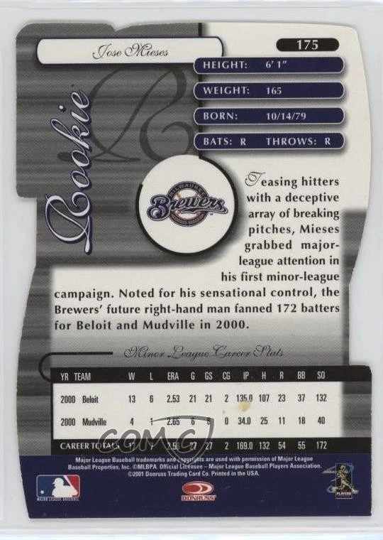 2001 Donruss Elite Rookie Status Die-Cut /57 Jose Mieses #175 Rookie RC - Image 2 of 2