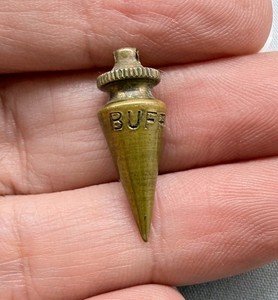 Vintage Buff Plumb Bob Advertising Premium Brass Charm Fob 13/16"