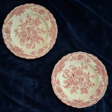 Vtg Crown Ducal Bristol Pink Red Transferware Bread Plates Pair 6.25" England