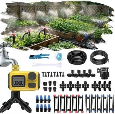 165FT Drip Irrigation System Kit w/ Timer Brass Connectors Adjustable Sprayers