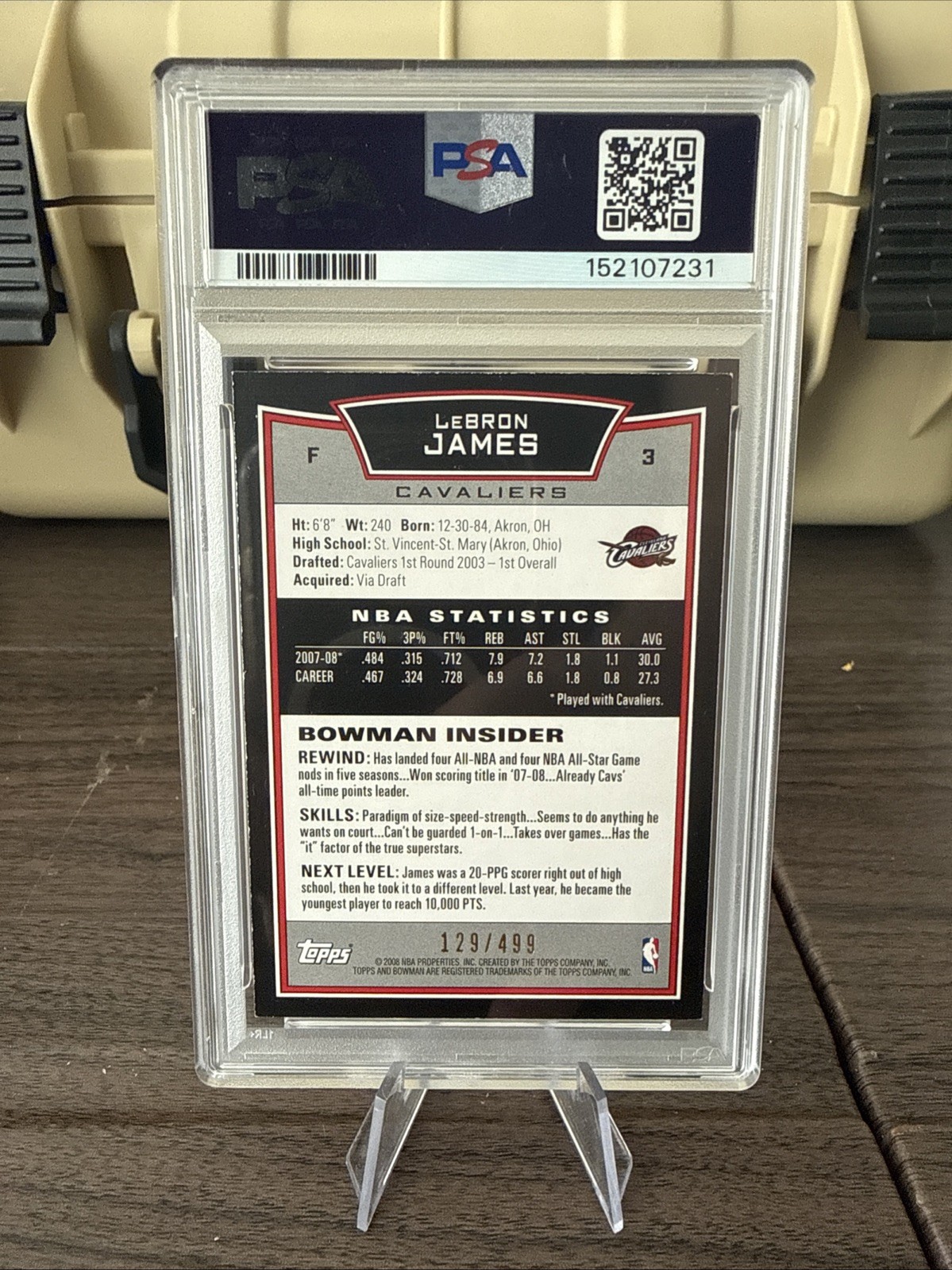 2008 Bowman LeBron James Blue /499 Cleveland #3 PSA 6 view 2