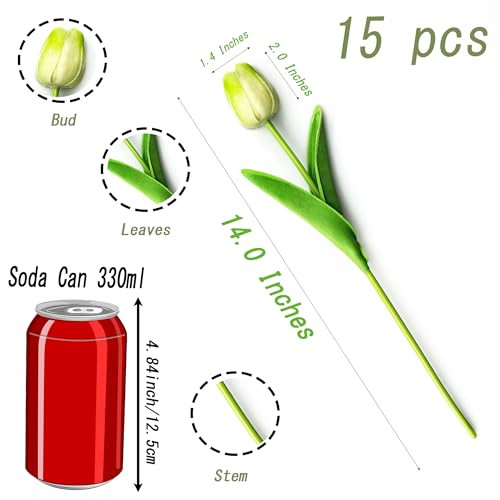 SITUMEIZI Fake Flowers Tulips Artificial Silk Flower 15pcs Real Touch 14" for - Picture 2 of 6