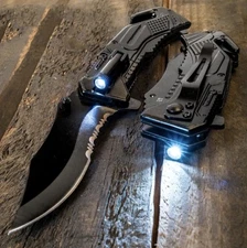 Army Spring Assisted Tactical Rescue Folding Pocket Knife with LED Flashlight .