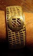 Snakeskin Animal Print Hinge Statement Cuff Bangle Bracelet Chunk Gold tone Vtg