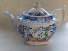 ANTIQUE C1820 CHINOISERIE BONE CHINA TEAPOT FAUX SEAL MARK, A/F