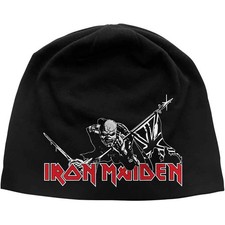 Image of Iron Maiden Beanie Hat Cap The Trooper Classic Logo Official Black Jersey Print