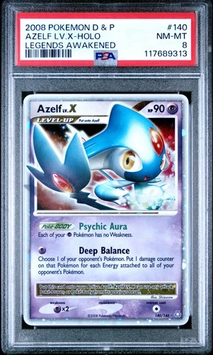 Azelf LV.X Holo 140/146 Legends Awakened Pokemon PSA 8