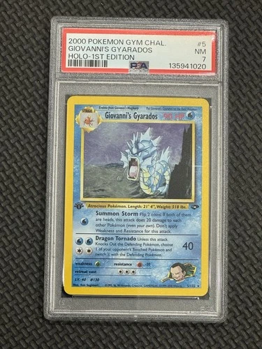 2000 Pokémon Gym Chall Holo Rare Giovanni’s Gyarados First Edition 5/132 PSA 7