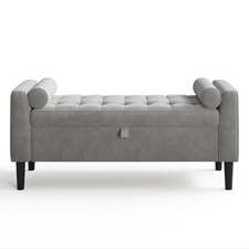 46.5 in Grey Velvet Storage Ottoman Bench –Upholstered End-of-Bed Bench, Foot...