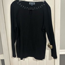 Karen Scott Black Long Sleeve Top with Studde...