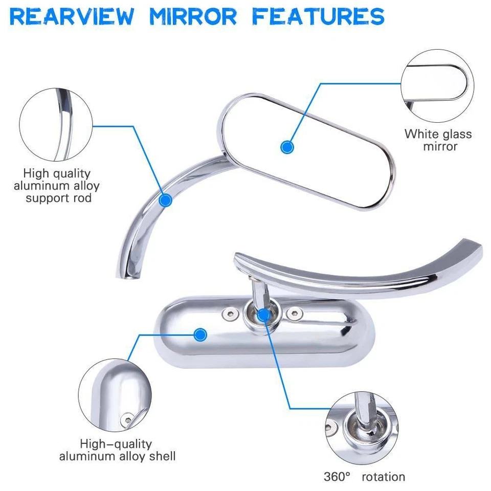 Chrome Motorcycle Mini Side Mirrors For Harley Road King Softail Street Glide — 第 4/4 张图片