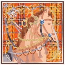 Great Gift for Woman 100 Silk Scarf Horse design Brown Grey Gold Colours in Box