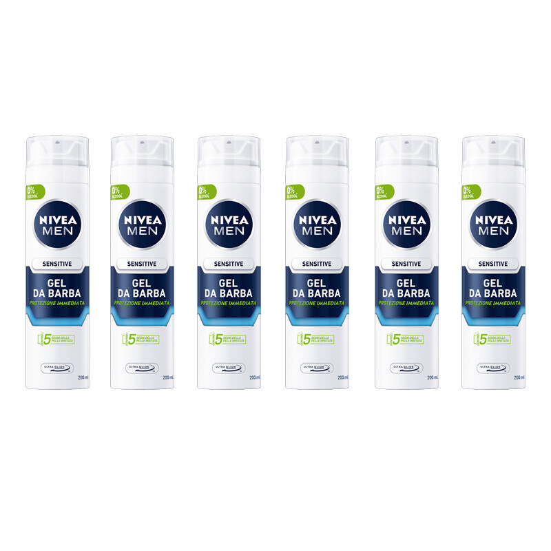 6 pezzi NIVEA MEN SENSITIVE Gel Barba 0% alcool 200ml barba uomo
