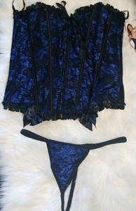 Shirley-Of-Hollywood-Blue-Lace-Corset-zip-front-with-Panties-Sz-XL