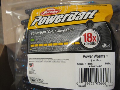 100 Berkley Soft Fishing PowerBait / 7'' Power Worms / Blue Fleck CPWA7-BF